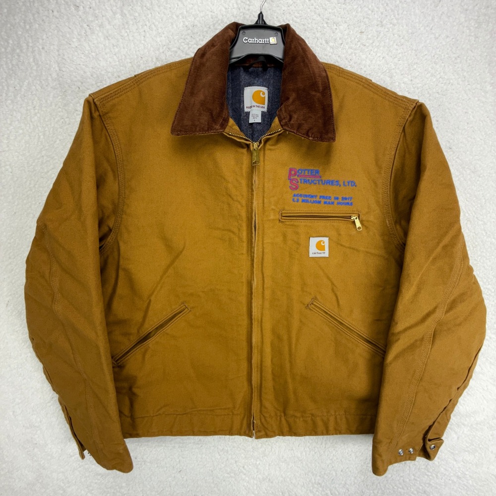 Carhartt Detroit Jacket Blanket Lined Mens Large J001 BRN Brown EUC Logo